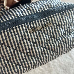 SOLD MZ Wallace Striped Quilted Cosmetic Case -Seersucker accordion case.